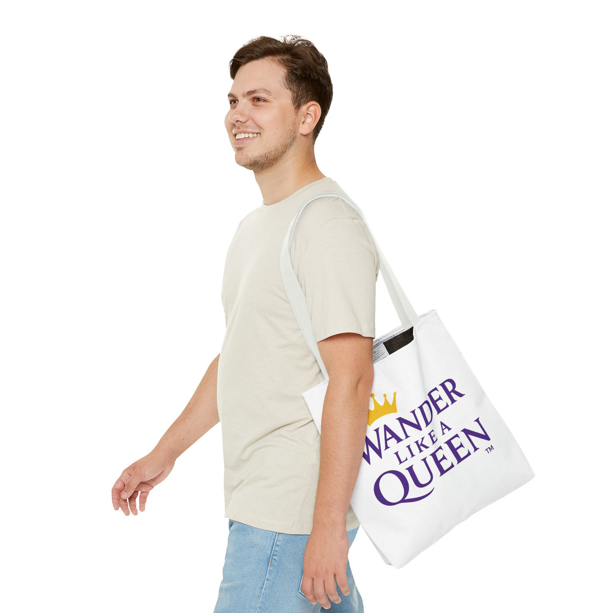 Wander Like a Queen Tote Bag, Motivational Shoulder Bag, Eco-Friendly Carryall, Gift for Travelers, Stylish Shopping Tote