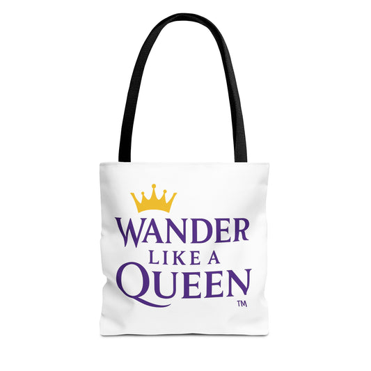 Wander Like a Queen Tote Bag, Motivational Shoulder Bag, Eco-Friendly Carryall, Gift for Travelers, Stylish Shopping Tote