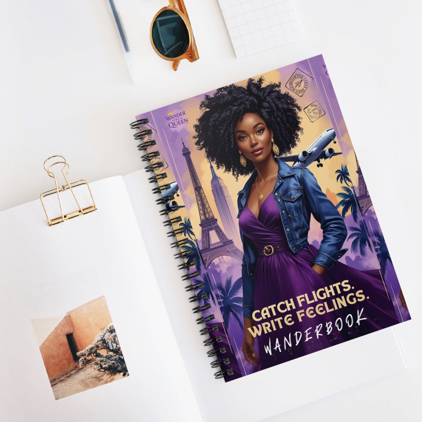 Travel-Inspired Spiral Notebook - Catch Flights, Write Feelings, Inspirational Journal, Gift for Travelers, Wanderlust Notepad