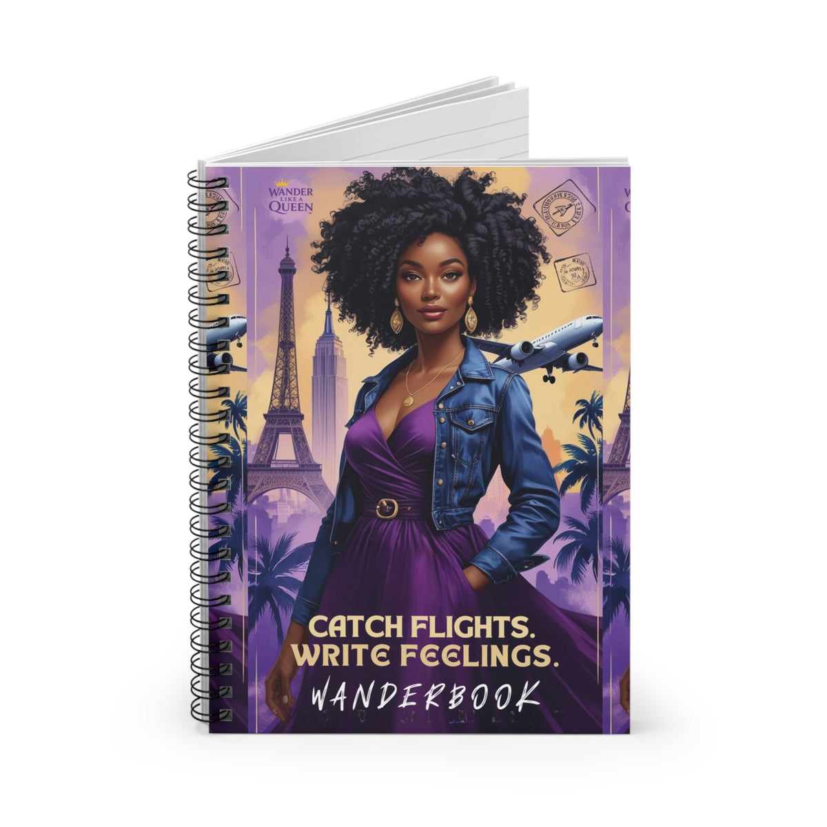Travel-Inspired Spiral Notebook - Catch Flights, Write Feelings, Inspirational Journal, Gift for Travelers, Wanderlust Notepad