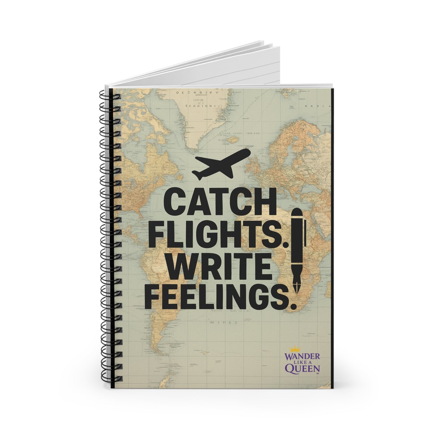 Travel Journal Notebook — "Catch Flights. Write Feelings." Ruled Spiral Notebook