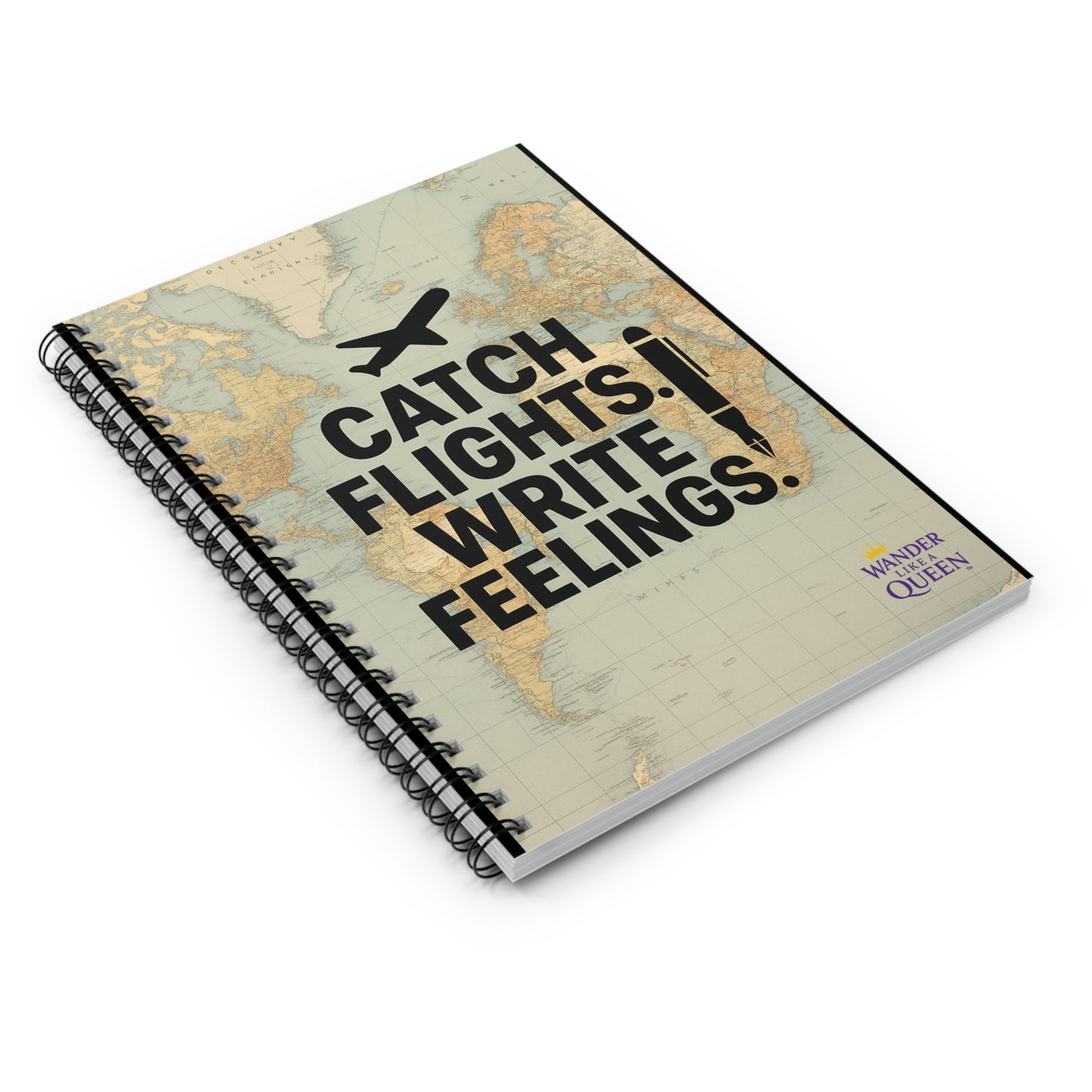 Travel Journal Notebook — "Catch Flights. Write Feelings." Ruled Spiral Notebook