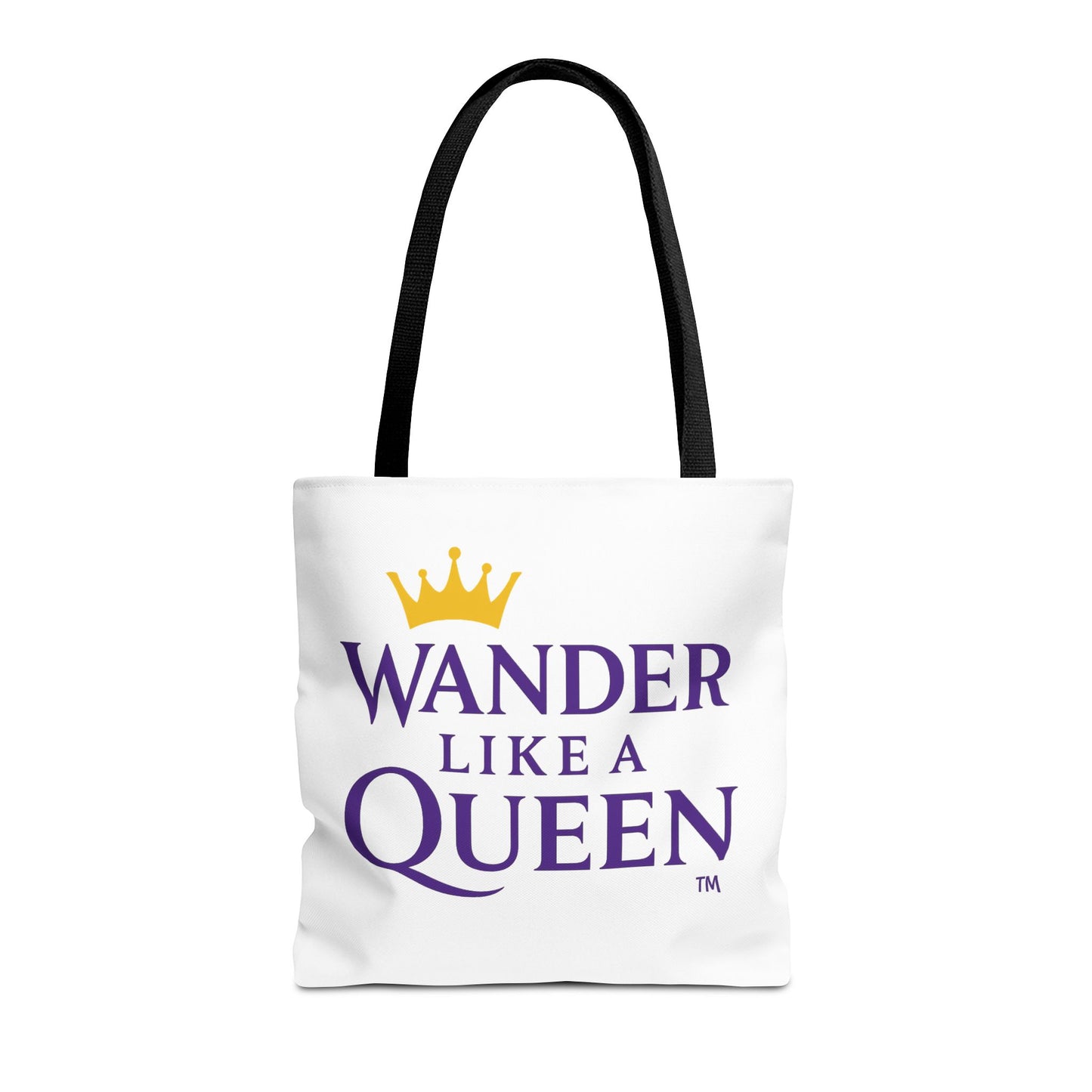 Wander Like a Queen Tote Bag, Motivational Shoulder Bag, Eco-Friendly Carryall, Gift for Travelers, Stylish Shopping Tote