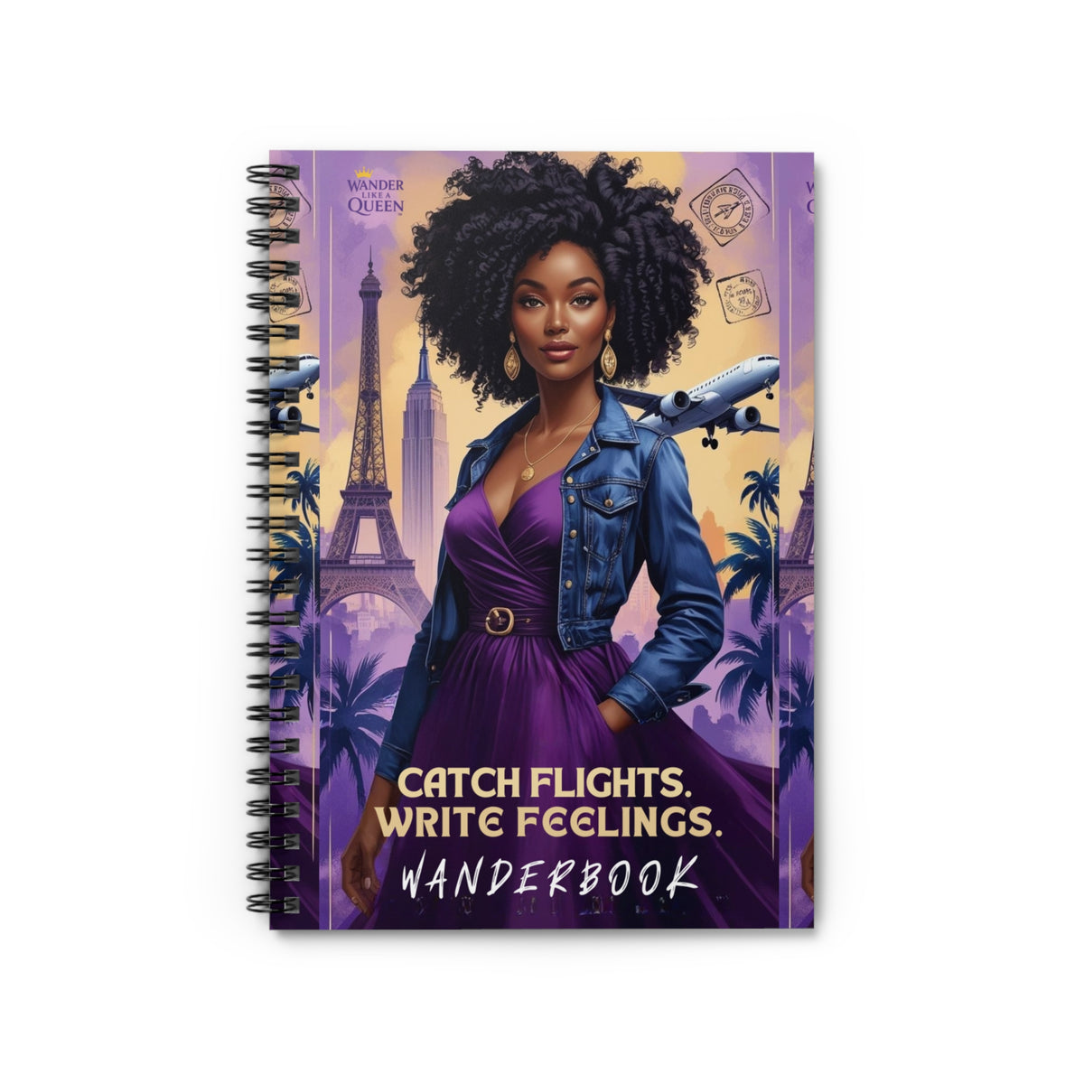 Travel-Inspired Spiral Notebook - Catch Flights, Write Feelings, Inspirational Journal, Gift for Travelers, Wanderlust Notepad