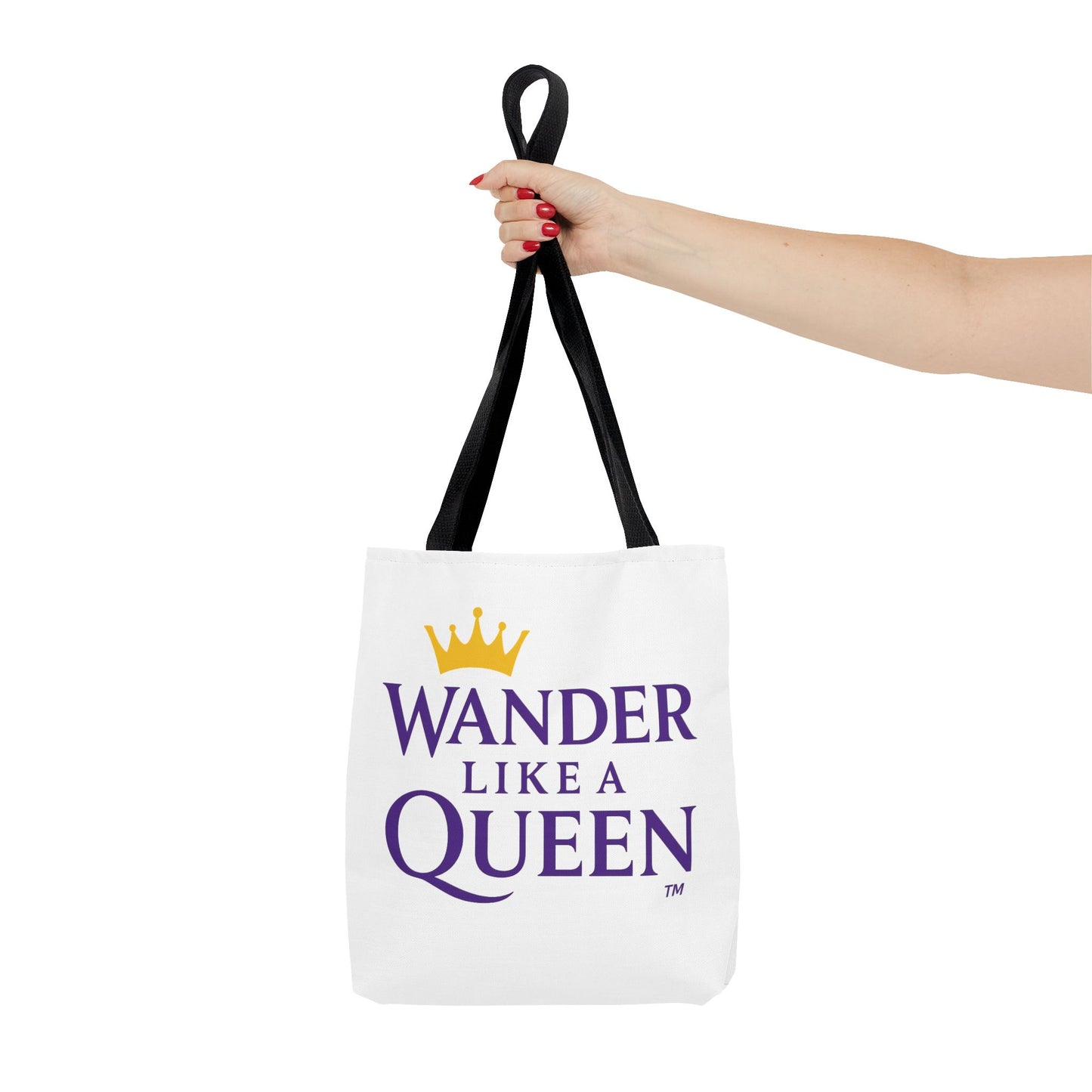 Wander Like a Queen Tote Bag, Motivational Shoulder Bag, Eco-Friendly Carryall, Gift for Travelers, Stylish Shopping Tote