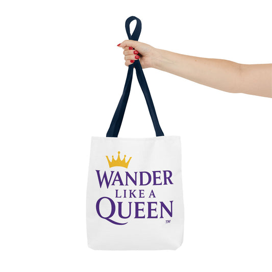 Wander Like a Queen Tote Bag, Motivational Shoulder Bag, Eco-Friendly Carryall, Gift for Travelers, Stylish Shopping Tote
