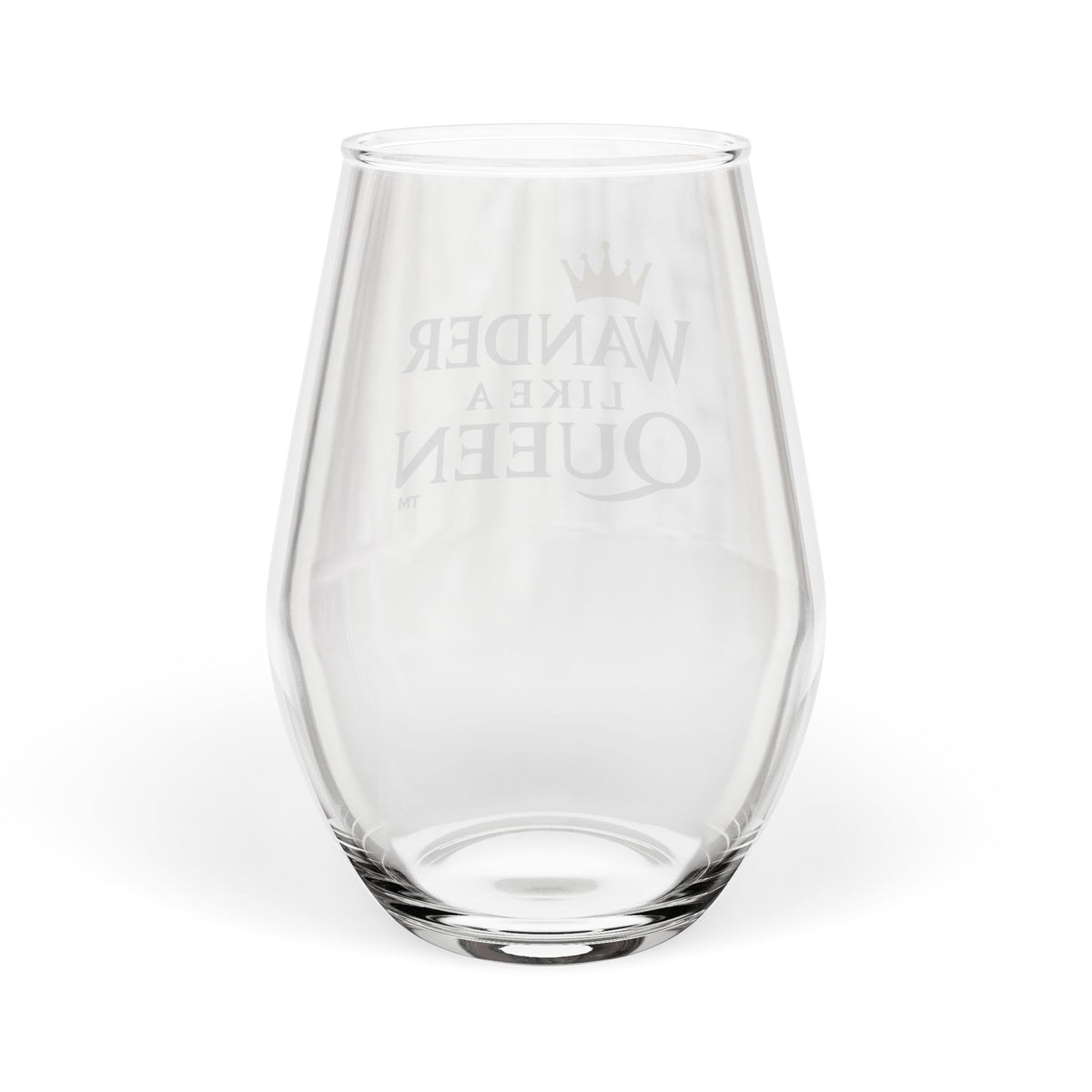 Stemless Wine Glass - "Wander Like a Queen" Travel-Inspired Glass (11.75 oz)