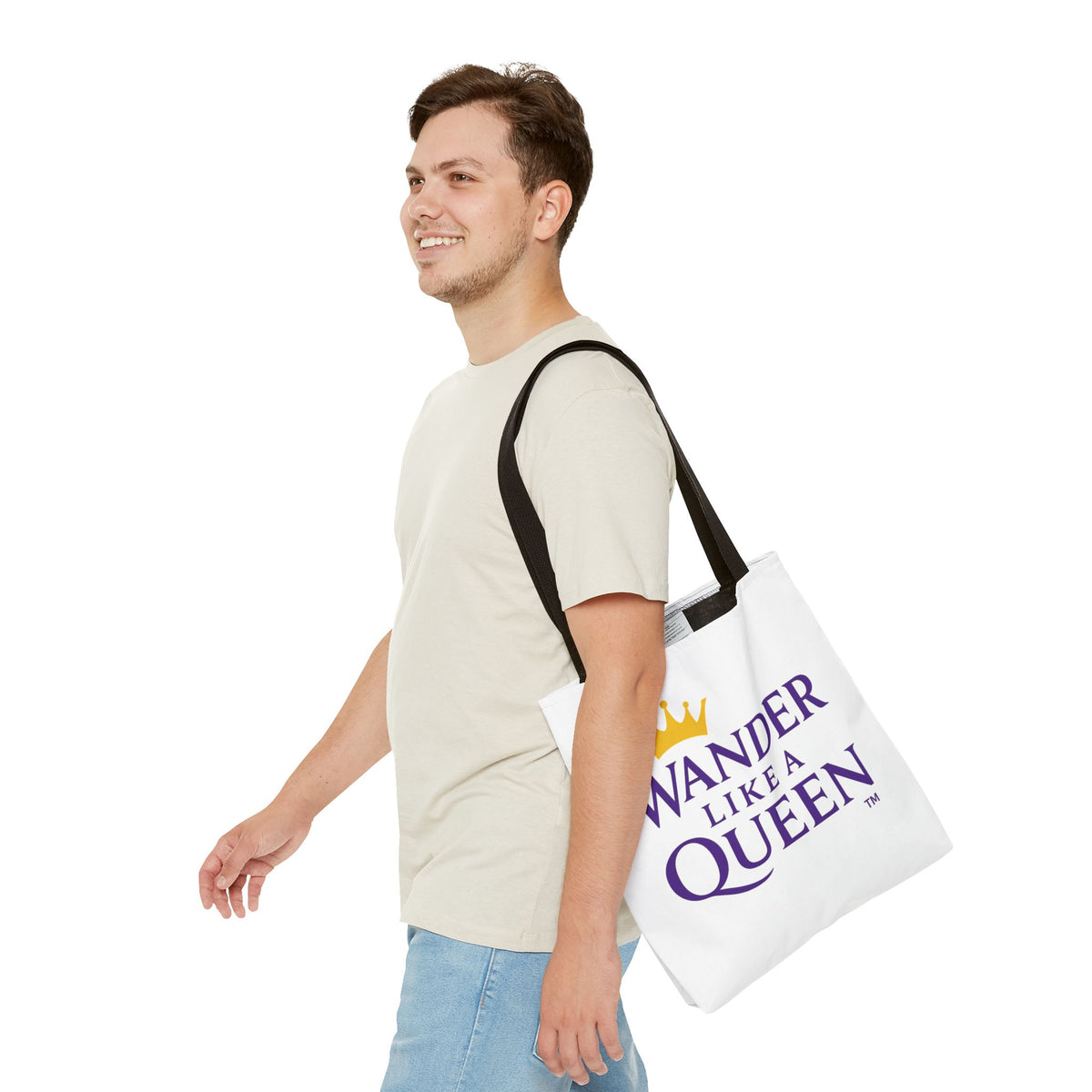 Wander Like a Queen Tote Bag, Motivational Shoulder Bag, Eco-Friendly Carryall, Gift for Travelers, Stylish Shopping Tote