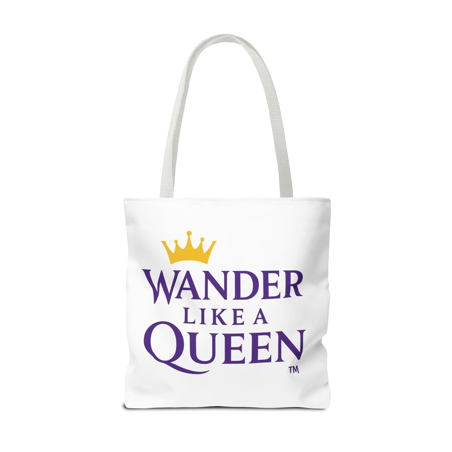 Wander Like a Queen Tote Bag, Motivational Shoulder Bag, Eco-Friendly Carryall, Gift for Travelers, Stylish Shopping Tote